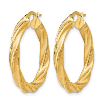 14K Gelbgold Poliert Scratch-finish Gedreht Creolen