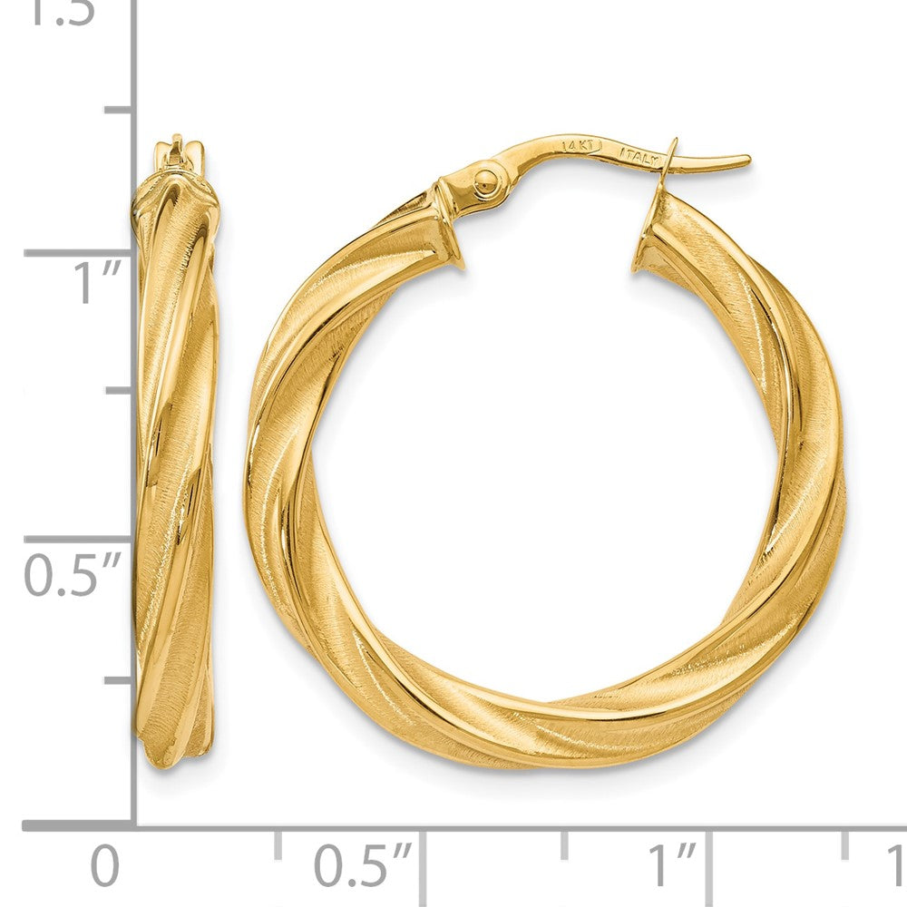 14K Gelbgold Poliert Scratch-finish Gedreht Creolen