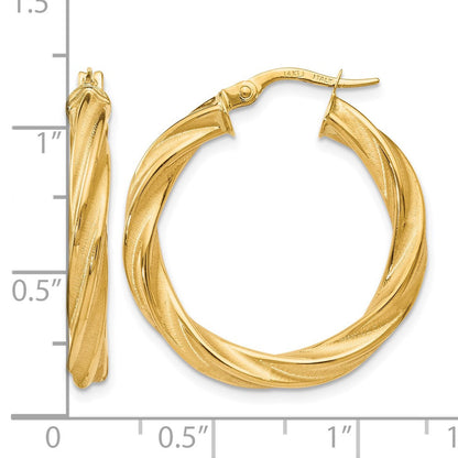 14K Gelbgold Poliert Scratch-finish Gedreht Creolen