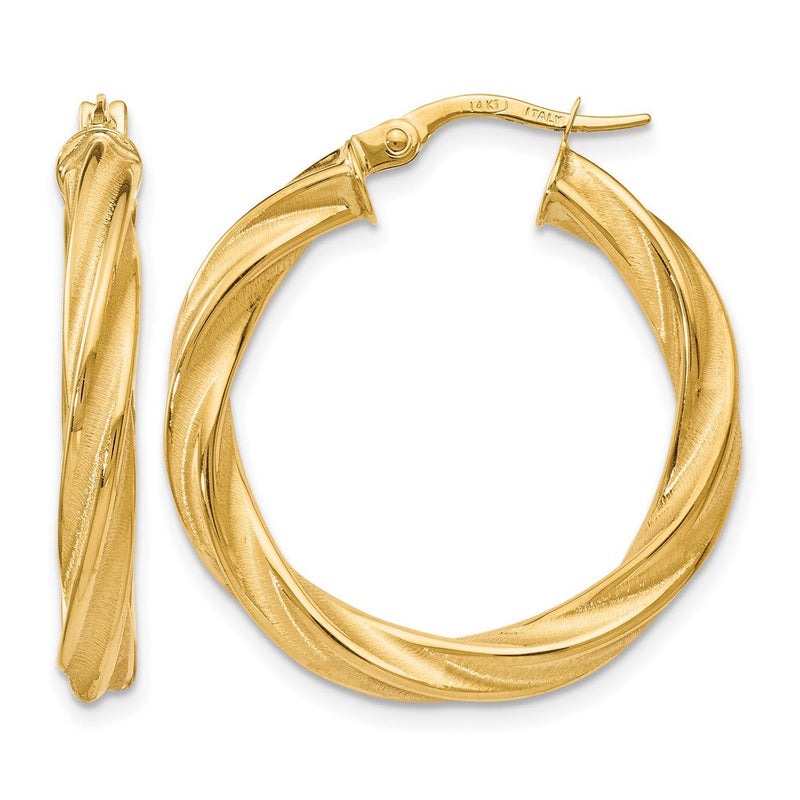 14K Gelbgold Poliert Scratch-finish Gedreht Creolen