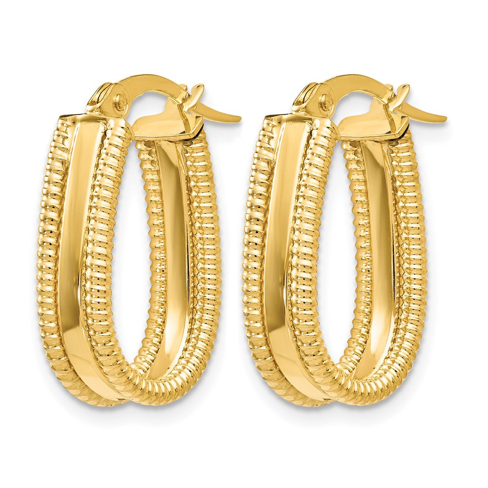14K Gelbgold Poliert Strukturiert Oval Creolen