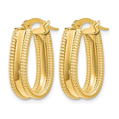 14K Gelbgold Poliert Strukturiert Oval Creolen