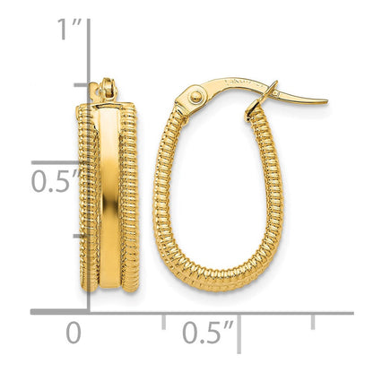 14K Gelbgold Poliert Strukturiert Oval Creolen
