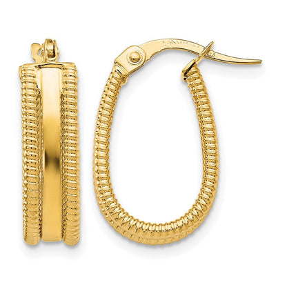 14K Gelbgold Poliert Strukturiert Oval Creolen