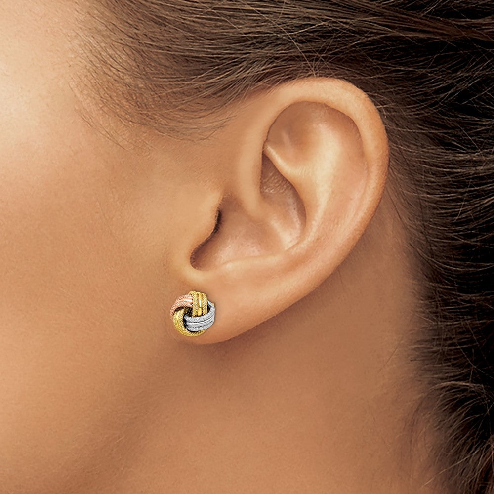 14K Gelb & Rhodium mit Weiß und Rose Knoten Poliert Diamantiert Ohrstecker