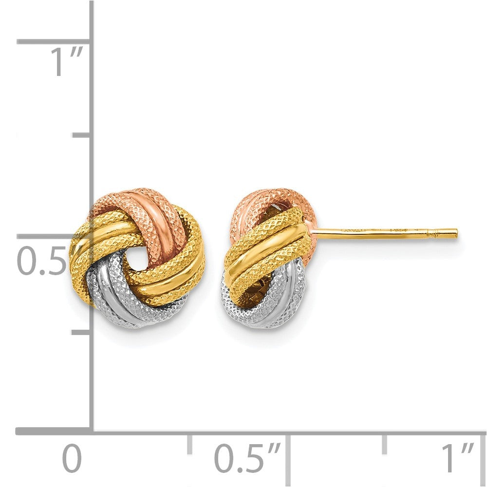 14K Gelb & Rhodium mit Weiß und Rose Knoten Poliert Diamantiert Ohrstecker