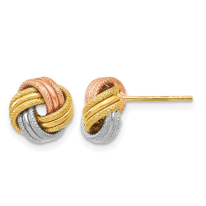 14K Gelb & Rhodium mit Weiß und Rose Knoten Poliert Diamantiert Ohrstecker
