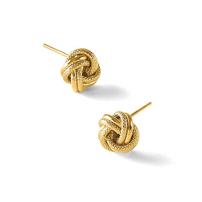 14K Gelbgold Poliert Diamantiert Liebe Knoten Ohrstecker