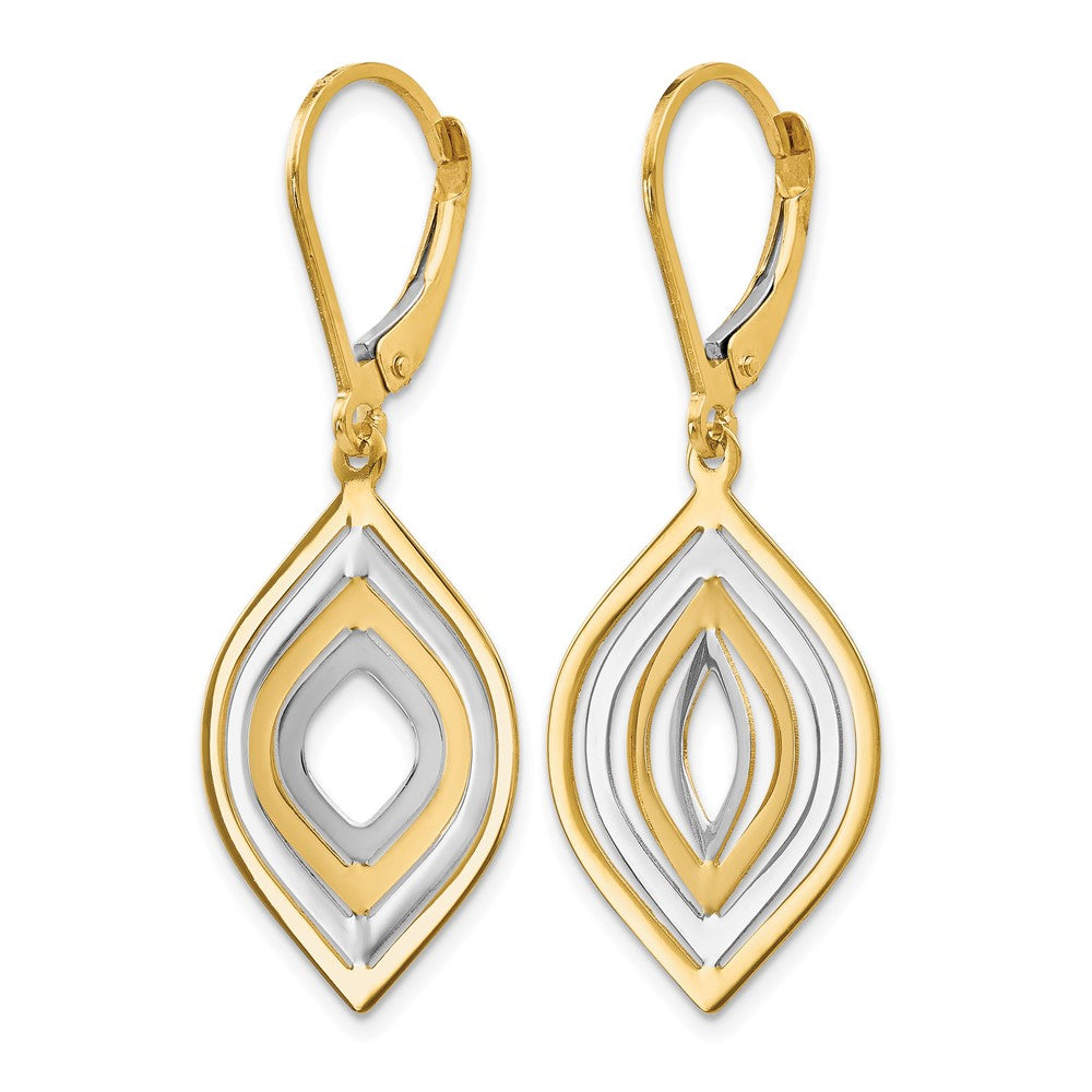 14K Gelb & Rhodium mit Poliert Ohrhänger mit Brisur