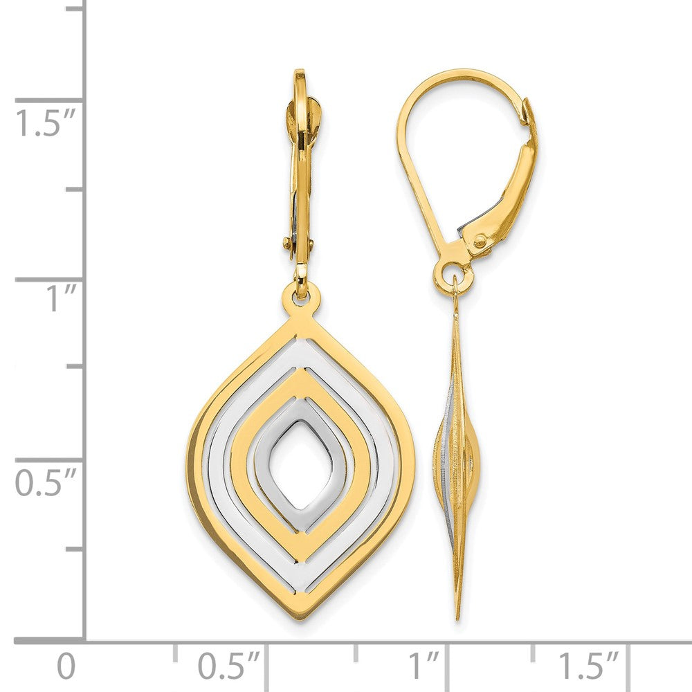 14K Gelb & Rhodium mit Poliert Ohrhänger mit Brisur