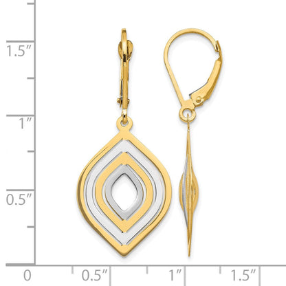 14K Gelb & Rhodium mit Poliert Ohrhänger mit Brisur