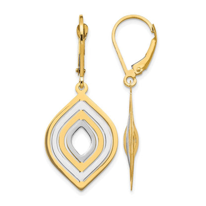 14K Gelb & Rhodium mit Poliert Ohrhänger mit Brisur