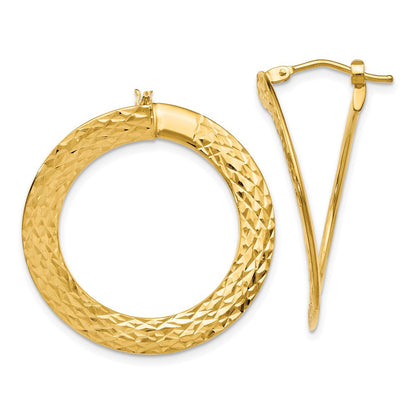 14K Gelbgold Poliert Diamantiert Gedreht Creolen