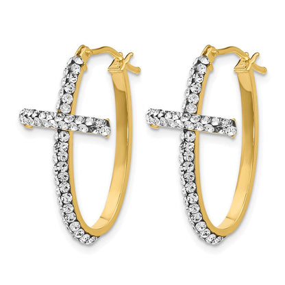 14K Gelbgold Crystals From Swarovski Poliert Kreuz Creolen