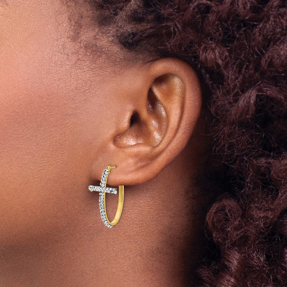 14K Gelbgold Crystals From Swarovski Poliert Kreuz Creolen