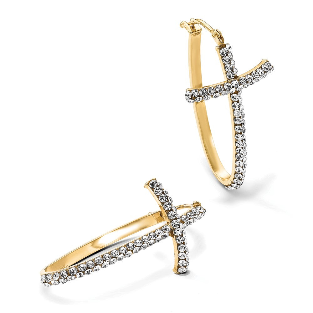 14K Gelbgold Crystals From Swarovski Poliert Kreuz Creolen