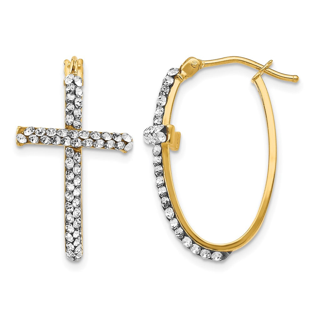 14K Gelbgold Crystals From Swarovski Poliert Kreuz Creolen