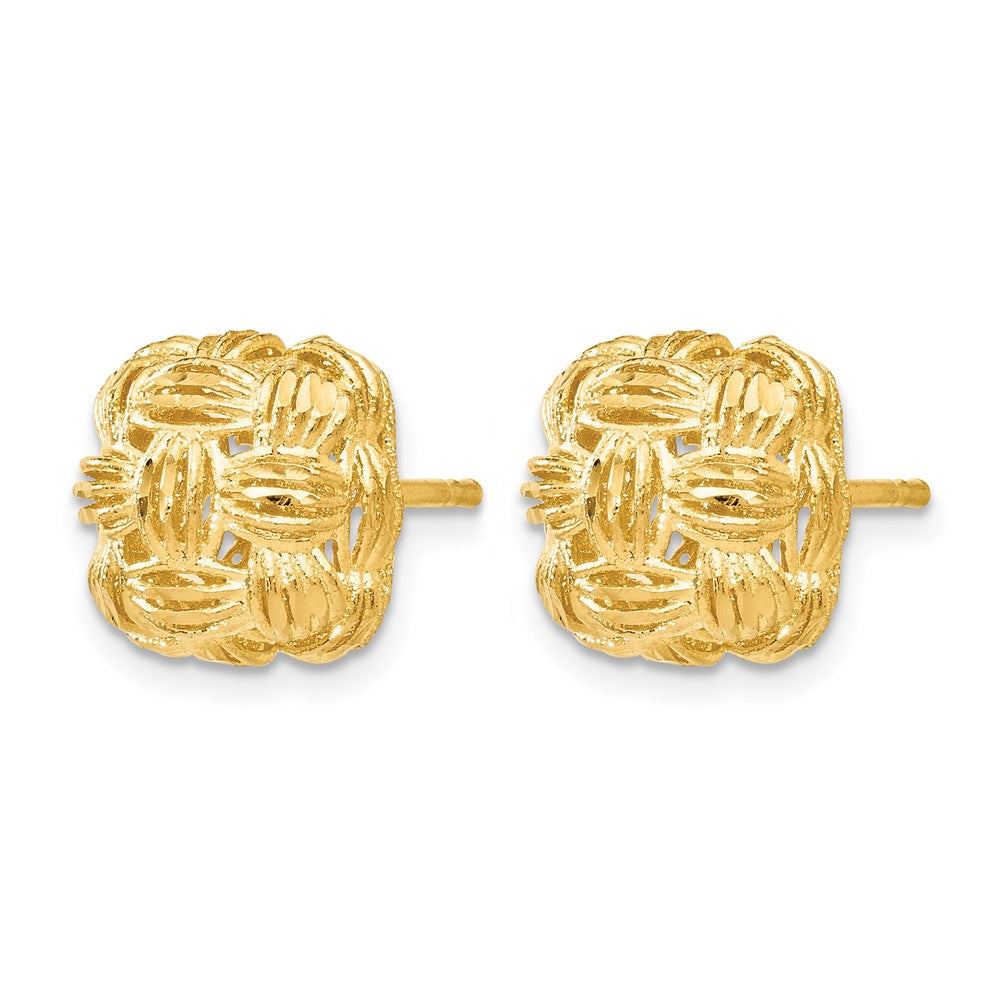 14K Gelbgold Diamantiert Basketweave Ohrstecker