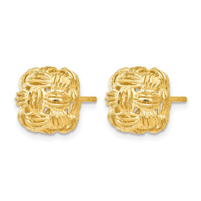 14K Gelbgold Diamantiert Basketweave Ohrstecker