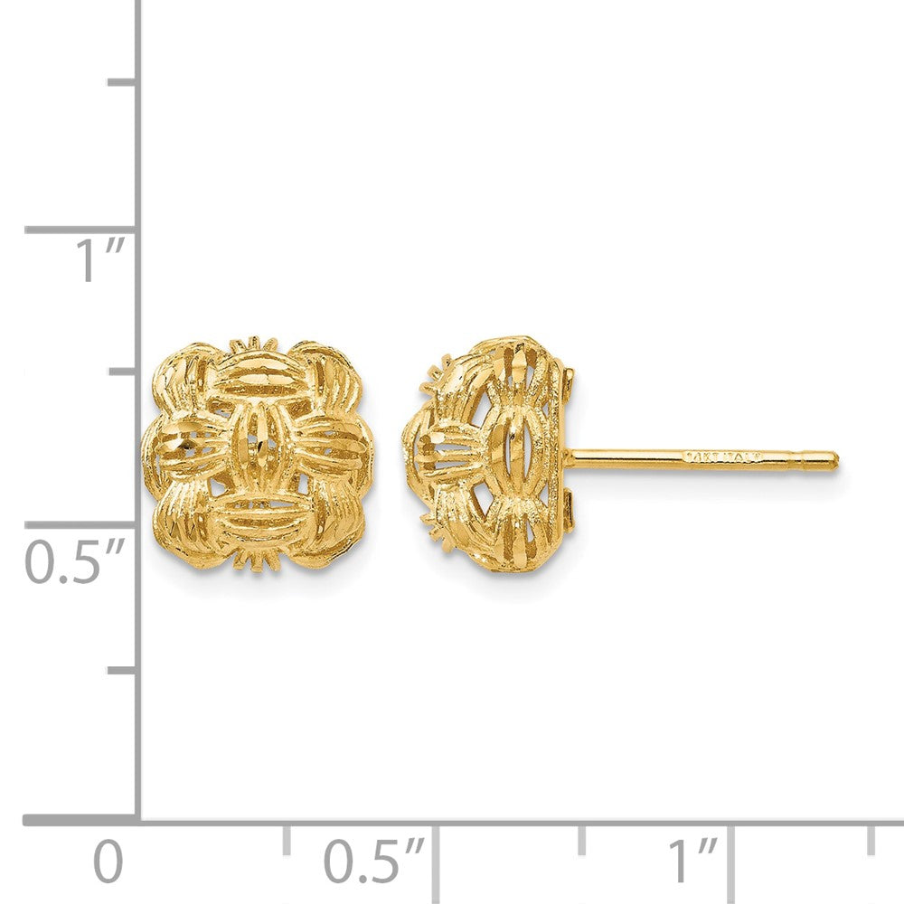 14K Gelbgold Diamantiert Basketweave Ohrstecker