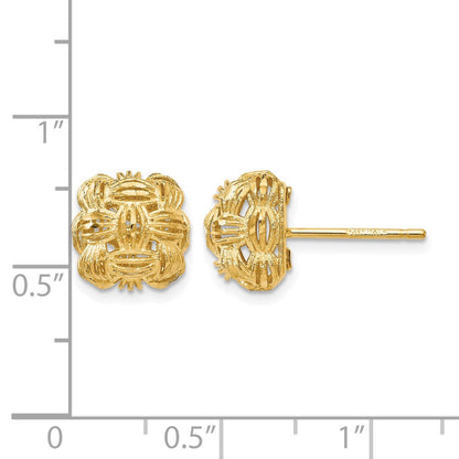 14K Gelbgold Diamantiert Basketweave Ohrstecker