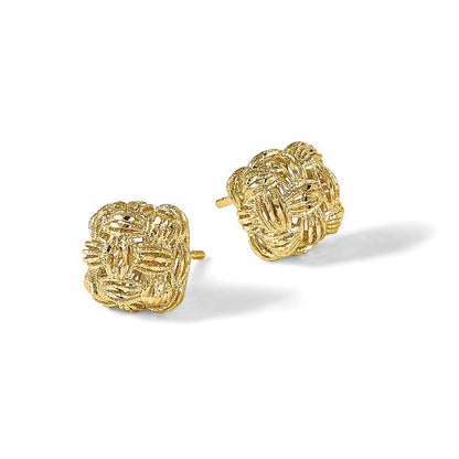 14K Gelbgold Diamantiert Basketweave Ohrstecker