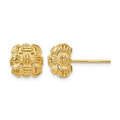 14K Gelbgold Diamantiert Basketweave Ohrstecker