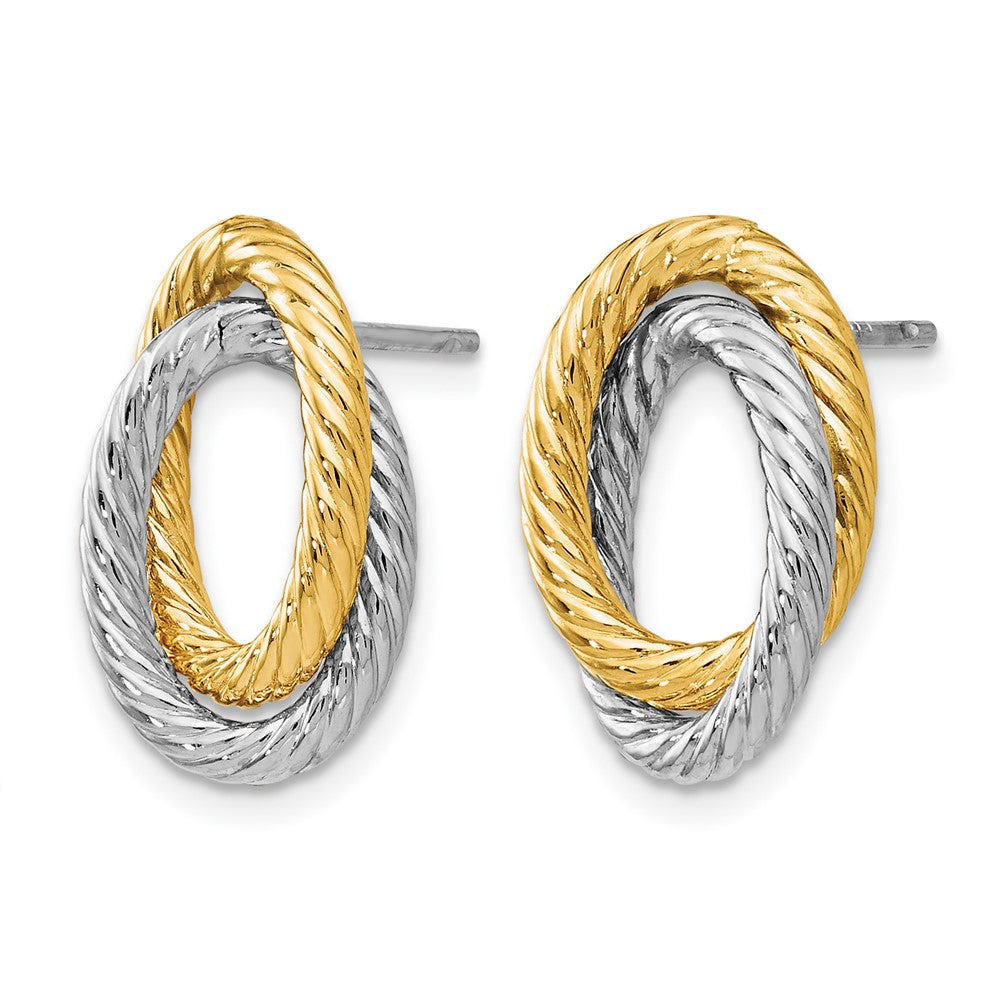 14K Gelb & Rhodium mit Weiß Fantasie Gedreht Oval Ohrstecker