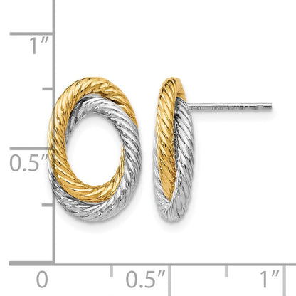 14K Gelb & Rhodium mit Weiß Fantasie Gedreht Oval Ohrstecker