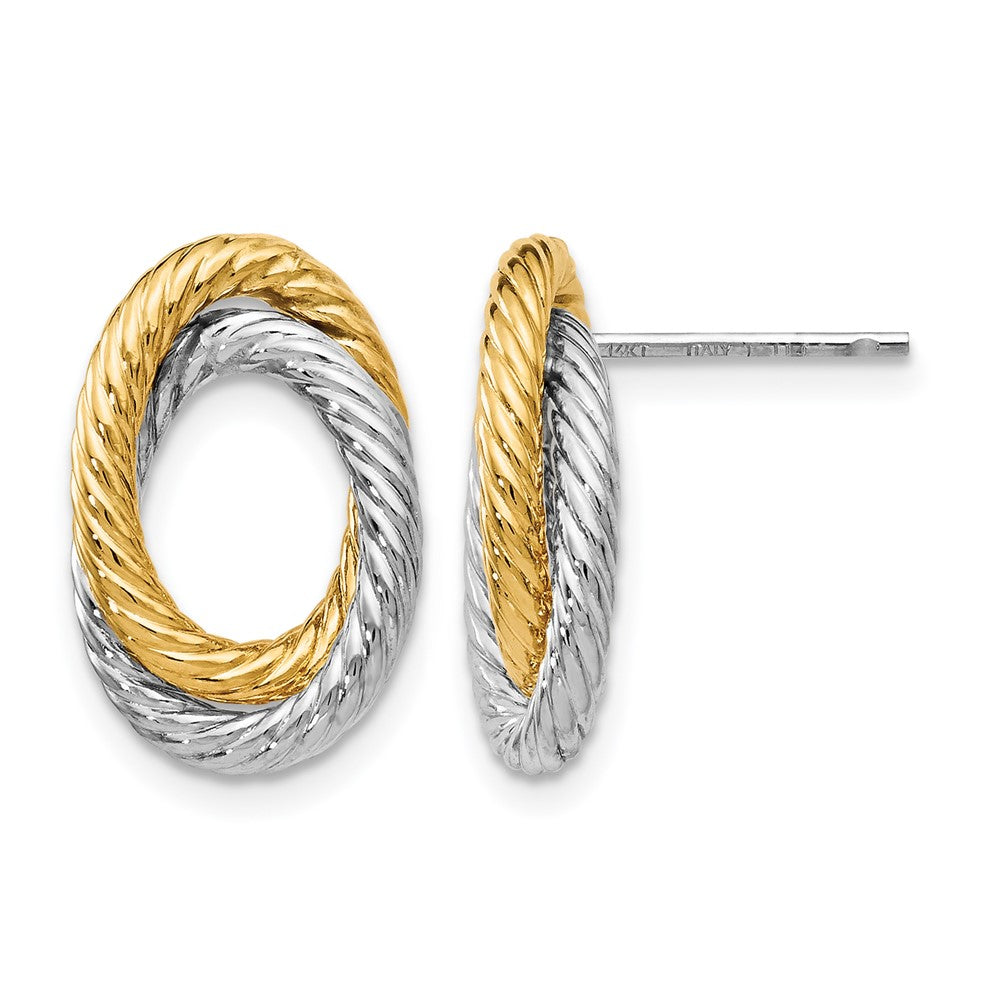 14K Gelb & Rhodium mit Weiß Fantasie Gedreht Oval Ohrstecker