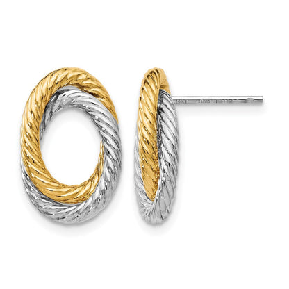 14K Gelb & Rhodium mit Weiß Fantasie Gedreht Oval Ohrstecker