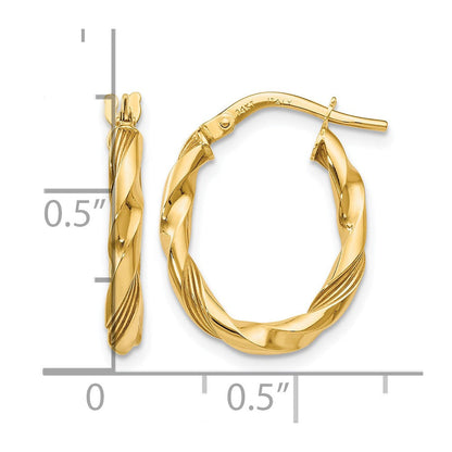 14K Gelbgold Poliert und Strukturiert Creolen