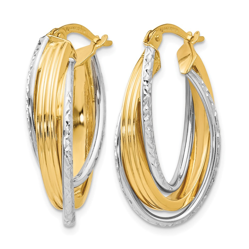 14K Bicolor Poliert Diamantiert Creolen