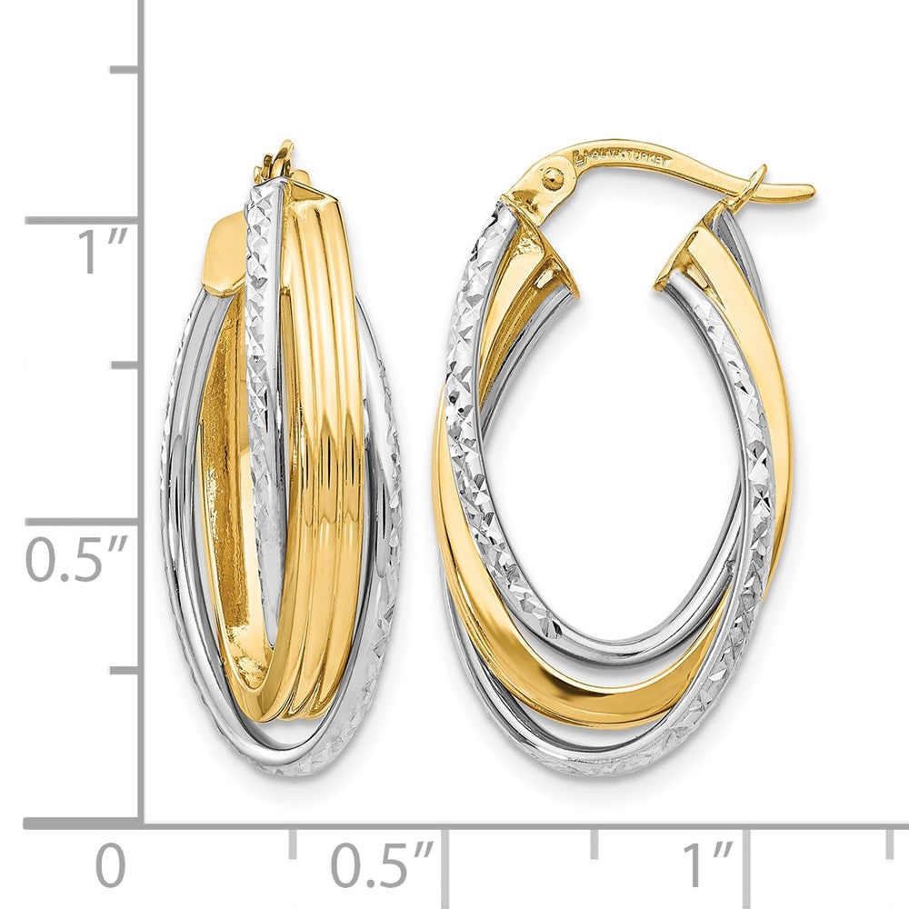 14K Bicolor Poliert Diamantiert Creolen