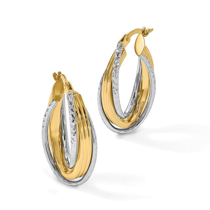 14K Bicolor Poliert Diamantiert Creolen