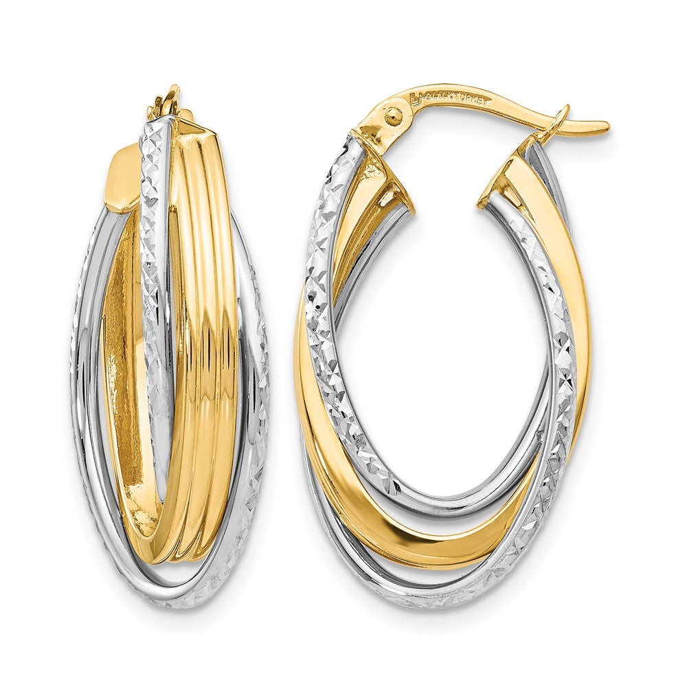 14K Bicolor Poliert Diamantiert Creolen