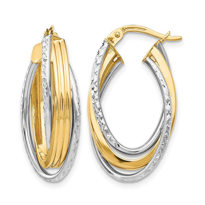 14K Bicolor Poliert Diamantiert Creolen
