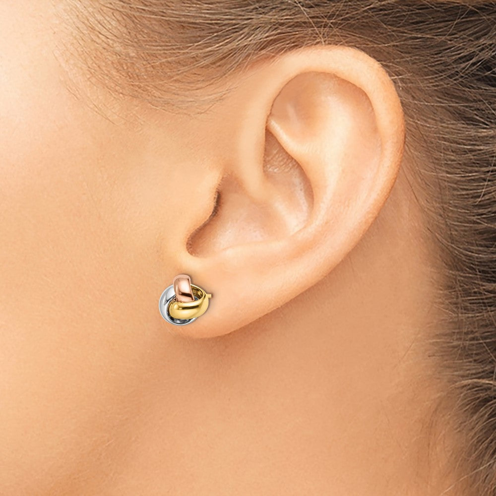 14K Tricolor Poliert Liebe Knoten Ohrringe