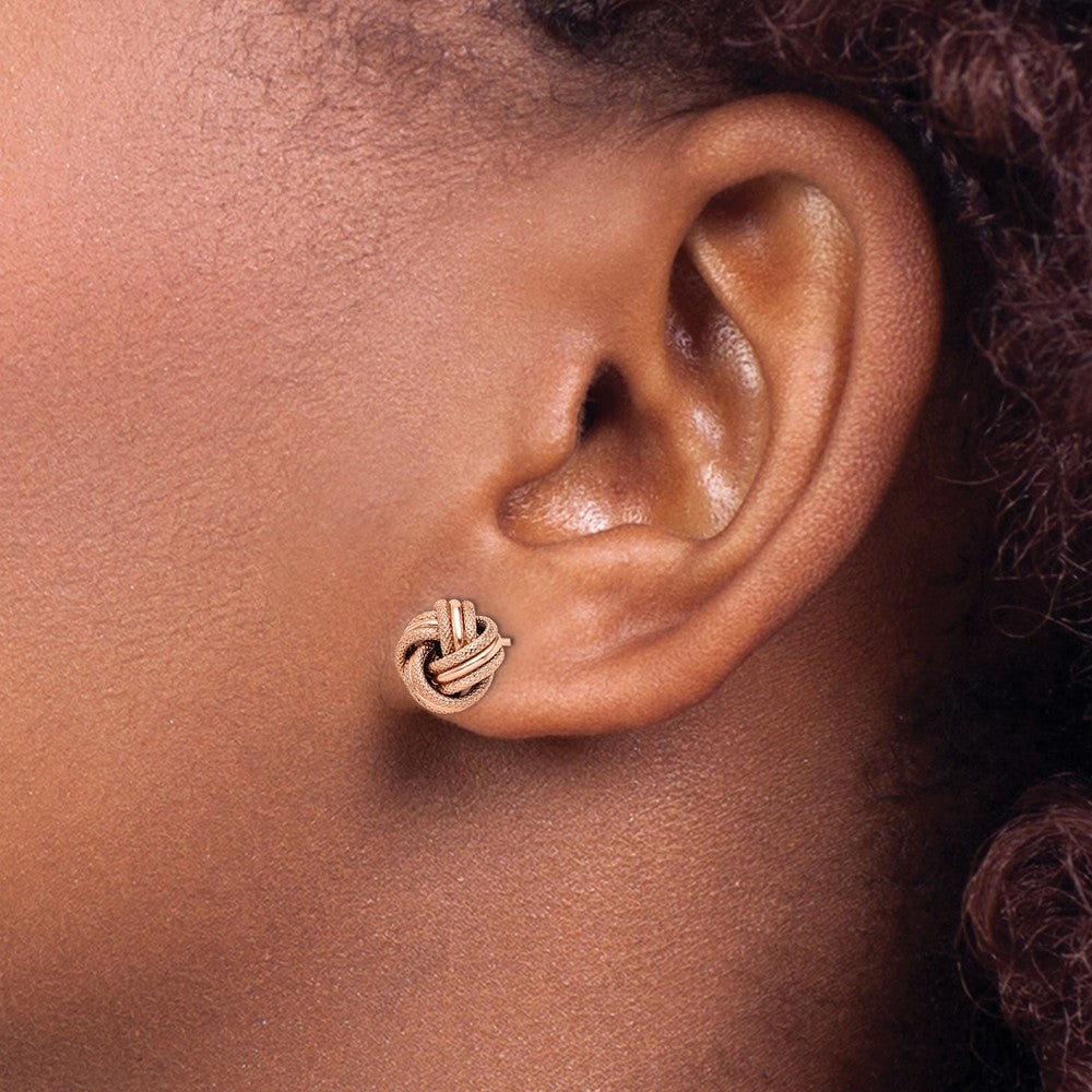14K Gelbgold mit Rose Beschichtung Knoten Poliert Diamantiert Ohrstecker