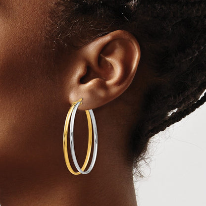 14K Gelb & Rhodium mit Poliert Creolen