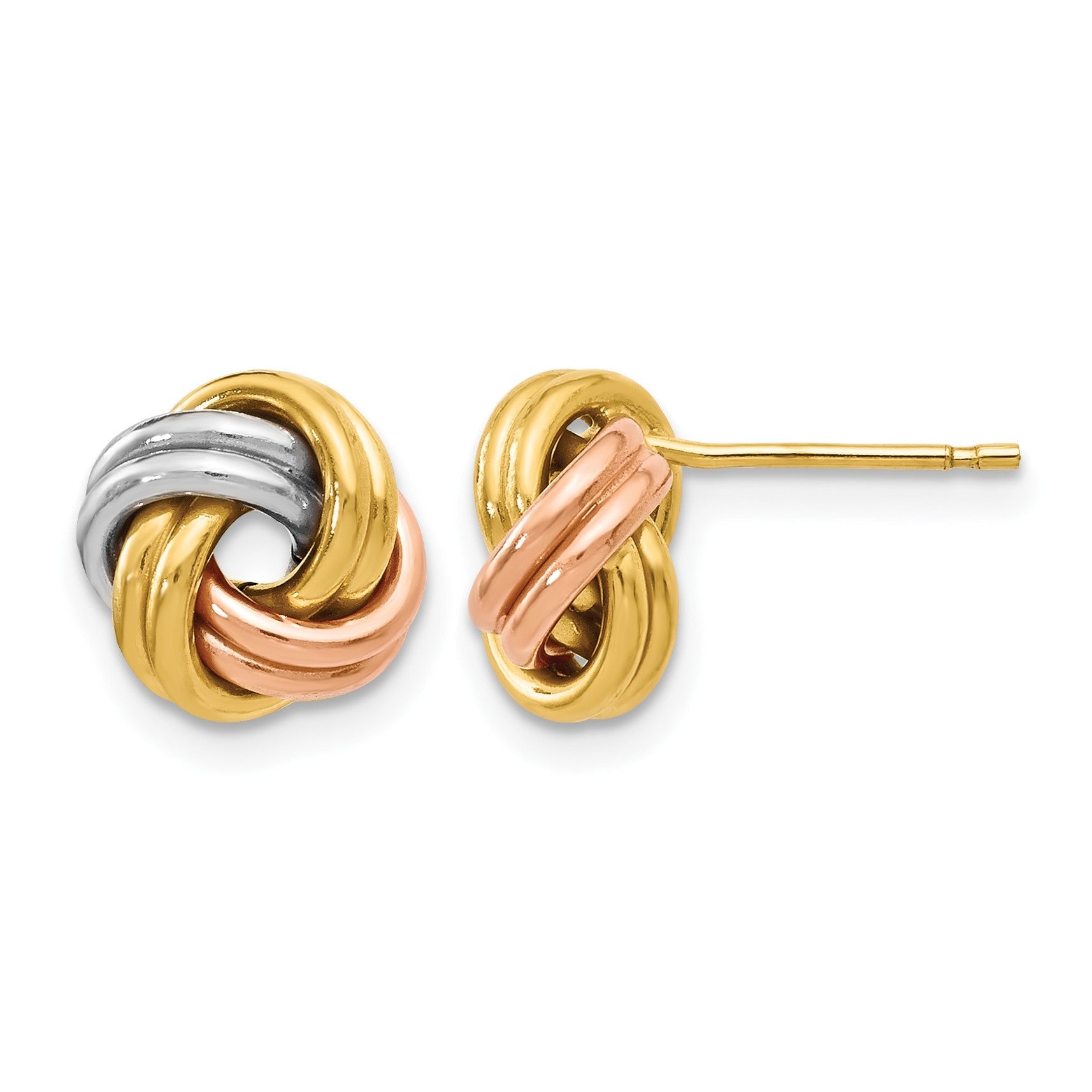 14K Gelb & Rhodium mit Weiß und Roségold Beschichtung Poliert Liebe Knoten Ohrstecker
