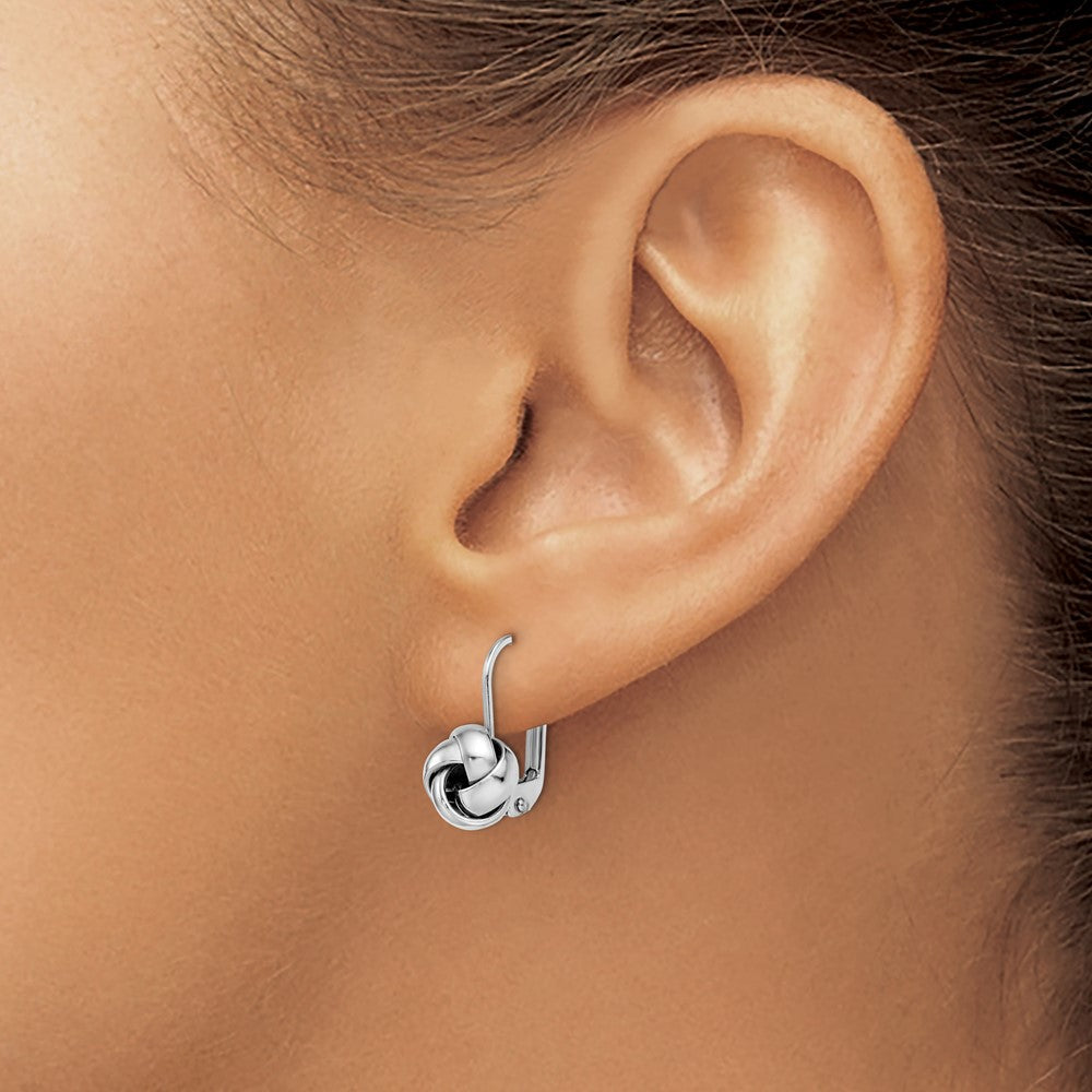 14K Gelb & Rhodium mit Weiß Beschichtung Poliert Liebe Knoten Ohrhänger mit Brisur