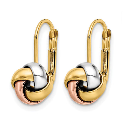 14K Gelb & Rhodium mit Weiß und Rose Vergoldet Poliert Liebe Knoten Ohrhänger mit Brisur