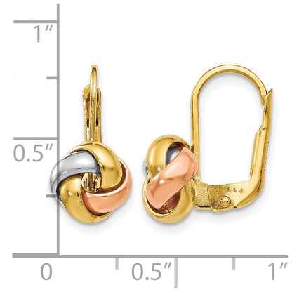 14K Gelb & Rhodium mit Weiß und Rose Vergoldet Poliert Liebe Knoten Ohrhänger mit Brisur