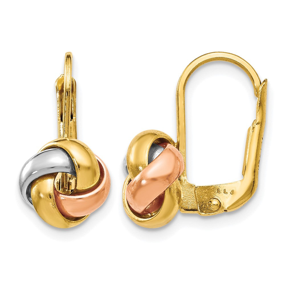 14K Gelb & Rhodium mit Weiß und Rose Vergoldet Poliert Liebe Knoten Ohrhänger mit Brisur