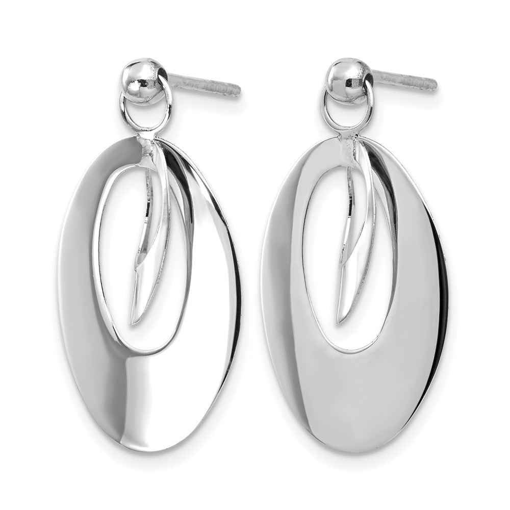 14K Weißgold Pol und Scratch Finish Oval Wendbar Stecker Ohrring