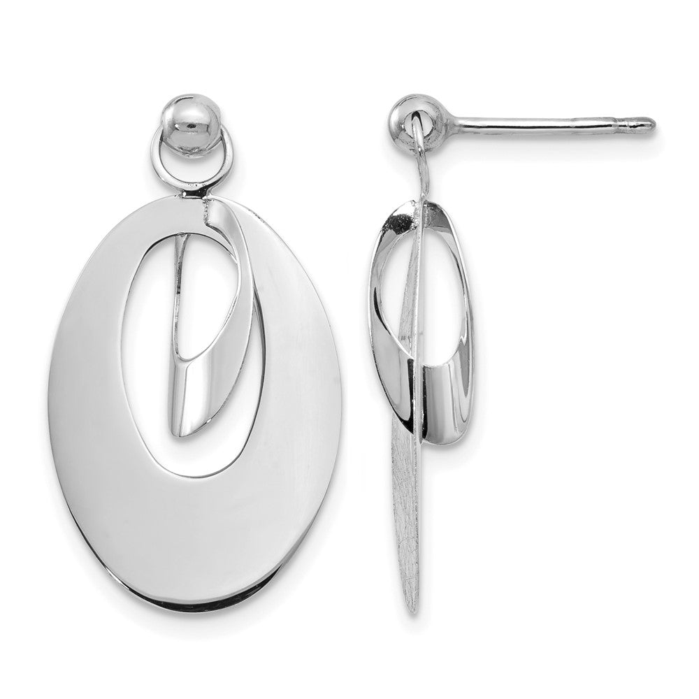 14K Weißgold Pol und Scratch Finish Oval Wendbar Stecker Ohrring