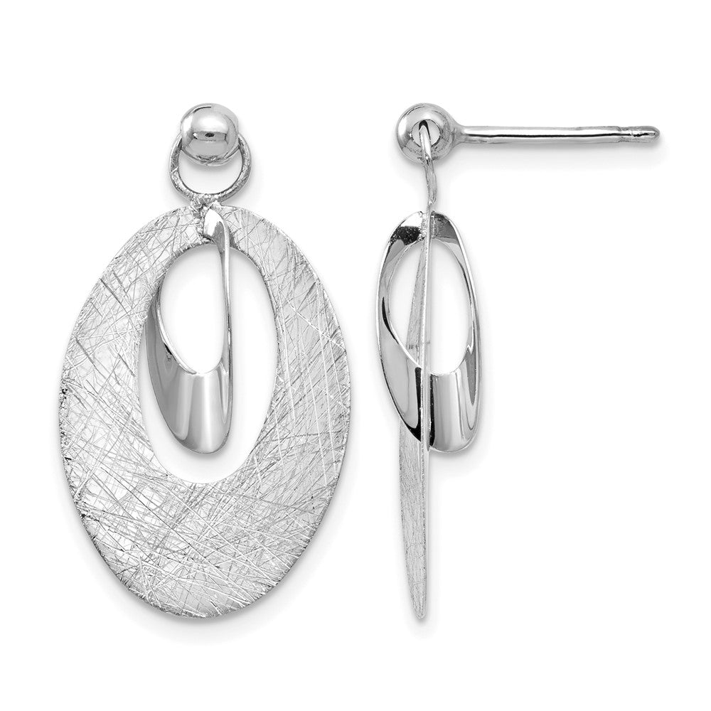14K Weißgold Pol und Scratch Finish Oval Wendbar Stecker Ohrring