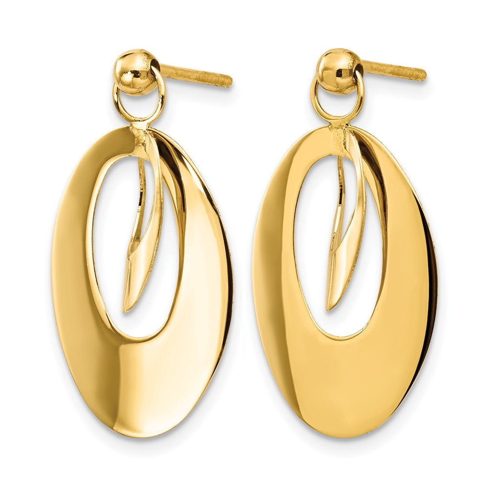 14K Gelbgold Poliert und Scratch Finish Oval Ohrstecker