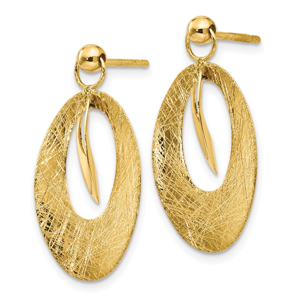 14K Gelbgold Poliert und Scratch Finish Oval Ohrstecker